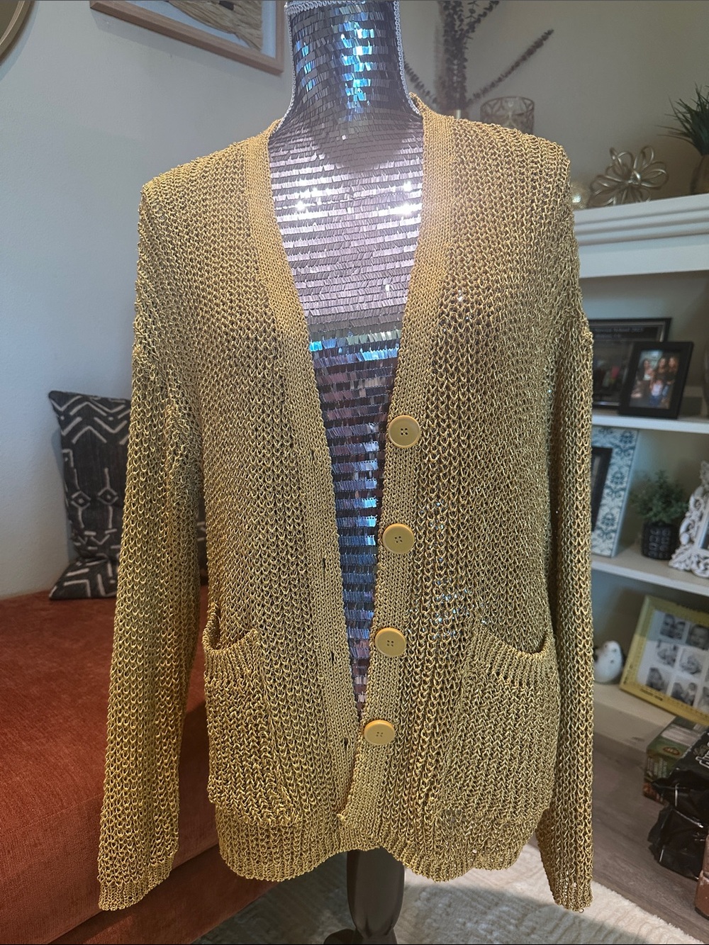 Zara Mustard Gold Knit Button-Front Cardigan